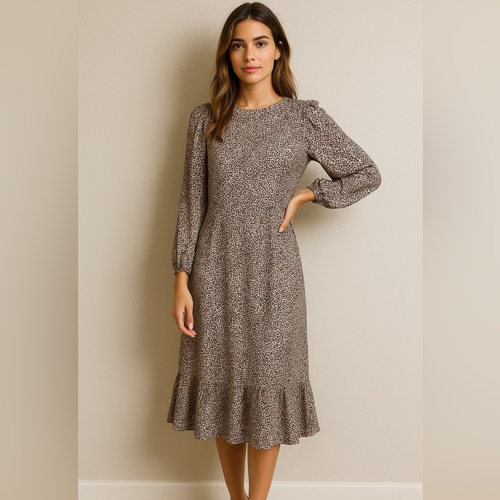 Olivaceous Taupe and Black Long Sleeve Midi Dress